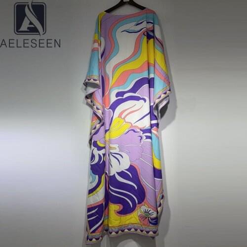 Women Autumn Runway Fashion High Quality Designer Contrast Color Print Maxi Long Loose Party Holiday Dress