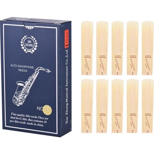 10pcs/ Box Tenor Saxophone Reeds Normal Level 10-Bb Tenor Saxophone Sax Reeds Strength 2.0/ 2.5/ 3.0 for Beginners