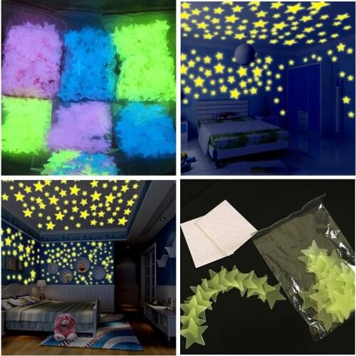 100/50pcs 3D Stars and Snowflakes DIY Shine on The Dark Wall, with Luminous Fluorescent PVC Wall Decoration Decals