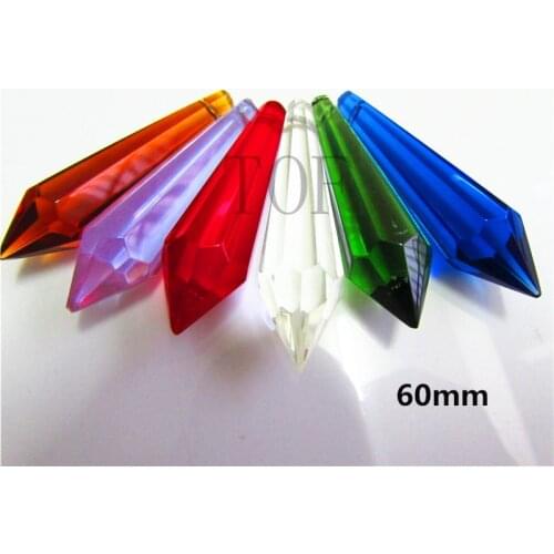30PCS Mixed Color 60mm Crystal Icicle Prisms U-Drop Lamp Chandelier Parts Suncatcher (+30Pcs Rings)