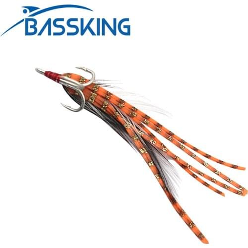 BASSKING 5Pcs Fishhooks Fishing Hook with Color Feather High Carbon Steel Barbed Treble Hooks Pesca Accessary Diy Fishing Tackle