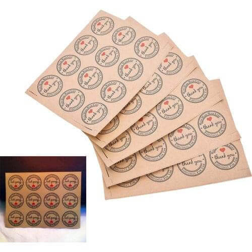 60Pcs Kraft Paper Label Stickers Gifts Labels Paper Thank You Self-adhesive Stickers
