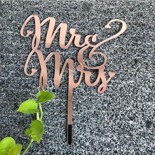 Acrylic Rose Gold Mirror Wedding Cake Topper Mr & Mrs Cake Toppers for Wedding / Engagement / Anniversary Party Cake Decration