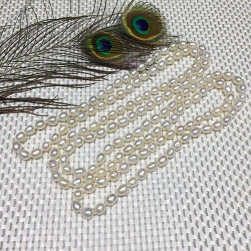 New natural freshwater pearl Rice grain shape white sweater necklace 160CM