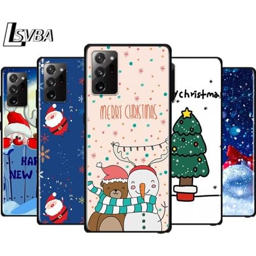 Merry Christmas for Samsung Galaxy Note 20 Ultra 10 9 8 Pro S10E S10 5G S9 S8 S7 Plus Bright Black Phone Case