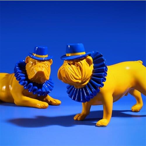 European Resin Archaize Fedora Bull Bulldog Dog Statue Animal Sculpture Desktop Ornament Home Decoration Accessories Room Decor