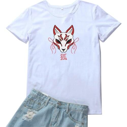 Fox Head Print T Shirt Women Japanese Style Graphics Women T-shirts Casual Tops Tshirt Women Kawaii Clothes Tee Shirt Femme