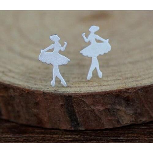 925 Sterling Silver Exquisite Little Ballet Dancing Girl Stud Earrings Dancer Princess Earring For Girl Gift Dropshipping S-E122
