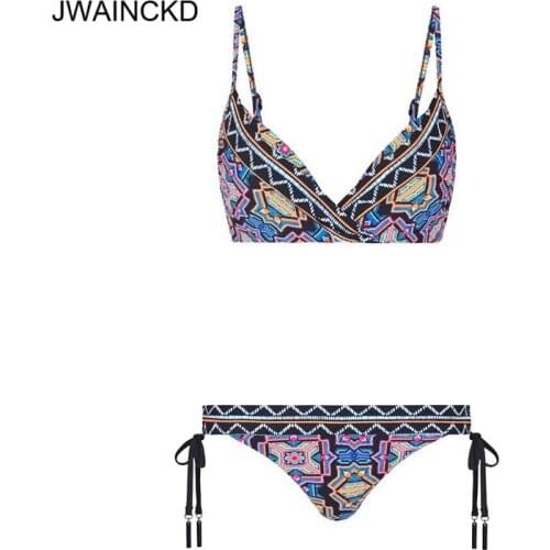 JWAINCKD Bikini Push Up 2019 New Mujer Print Swimsuit Female Bathing Suit Swimwear Women Beachwear Deep V Biquini Tankini String