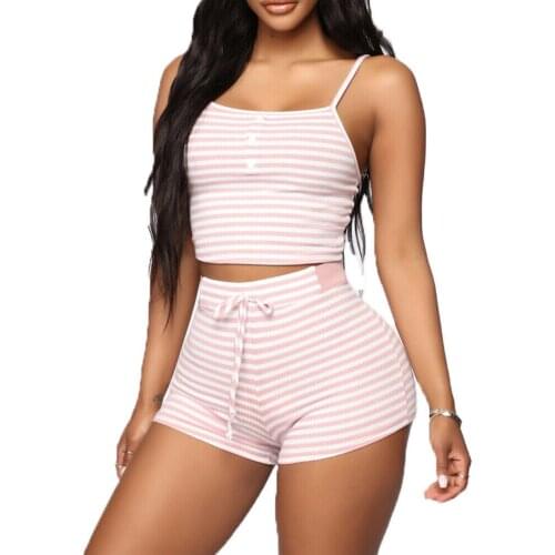 3 Colors Women Summer Casual Striped Tank Shorts Yoga Suit Female Elastic Waisted Holiday Beach Party Club Yoga Set Outfits
