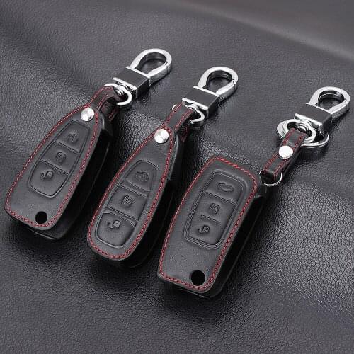 Leather Car Styling Key Remote Key Fob Case Cover Keychain for Ford Fiesta Focus 3 4 MK3 MK4 Mondeo Ecosport Kuga Focus ST