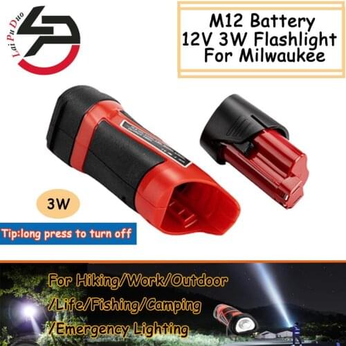 Laipuduo 3W 10.8V-12V LED Torch Work Light For Milwaukee With M12 Li-Ion Battery Rechargeable Lamps Flashlight