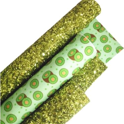 LEOsyntheticoDIY Double Sides Green Chunky Glitter Faux Vinyl Fabric Leather Sheets Kiwi Felt Backing DIY Earrings Bows R175A