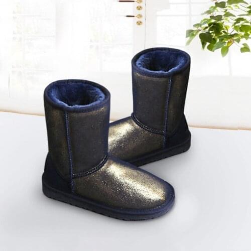 Fashion new ladies snow boots 100% genuine cowhide leather waterproof medium calfskin boots winter warm boots women shoes