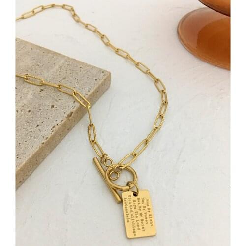 Monlansher Square Card Motto Pendant Necklace Gold Silver Color Metal Toggle Clasp Chain Necklaces Vintage Necklaces Jewelry