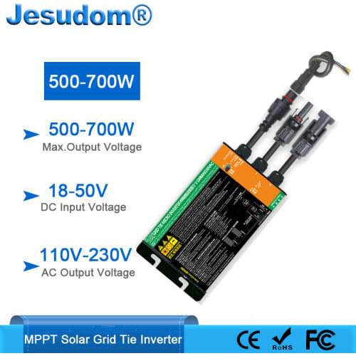 MPPT Solar Grid Tie Micro Inverter 500W 600W 700W DC18V-50V to AC110V-230V 50HZ/60HZ Solar PV Converter Pure Sine Wave Output