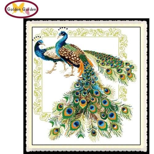 GG Lucky Peacocks Cross Stitch Pattern Counted Joy Sunday 11CT 14CT Cross Stitch Kit for Embroidery Needlework Home Decor