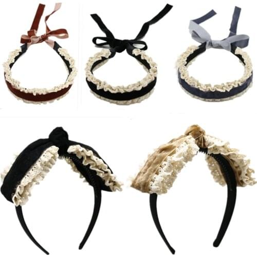 New WINTER Cotton lace velvet Long tail headband girls hair bow dressy accessories