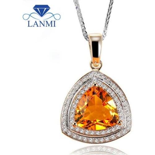 New Vintage Trillion 11mm Solid 14Kt Yellow Gold Natural Citrine Wedding Pendant Necklace Loving Jewelry Gift for Daughter