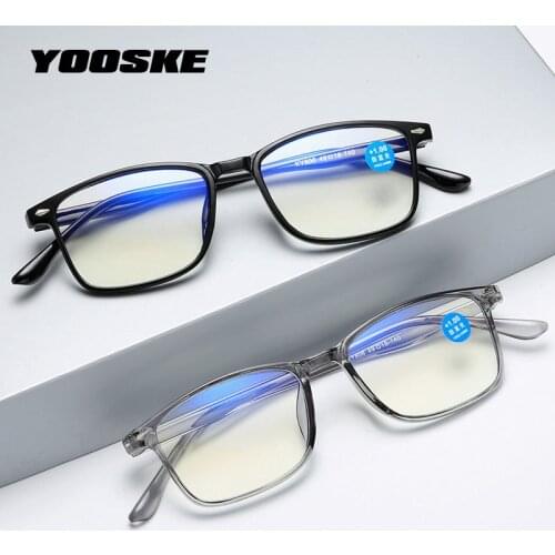 YOOSKE Ultralight Blue Light Blocking Reading Glasses Men Women Square Presbyopic Prescription Eyeglasses+1.5 +2.0 +2.5 +3.0 3.5