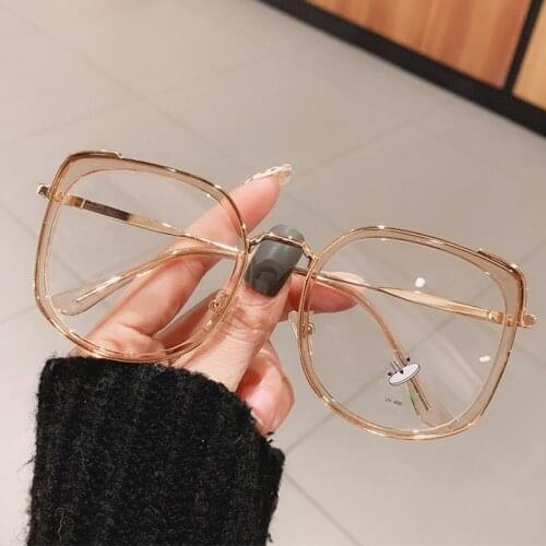 Tea Clear Square Eyeglasses For Women Decorative Glasses Oversize Transparent Glasses Frame With Prescription Lenses Female