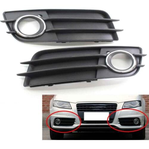Front Fog Light Lamp Grille Cover Bezel w/Chrome Ring For Audi A4 S-LINE S4 2008-2012 8K0 807 682 C, 8K0 807 681 C