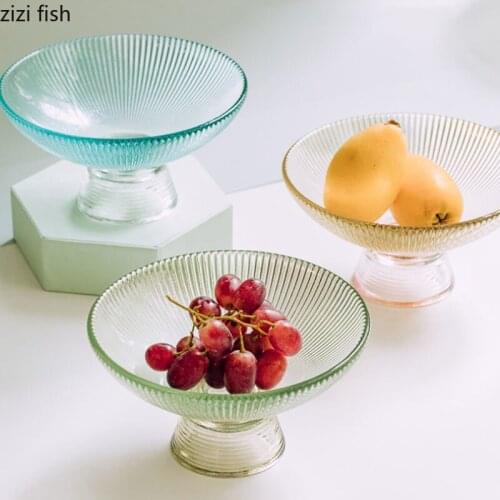 Transparent Glass Tall Fruit Bowl Dinner Food Dishes Dessert Plate Salad Bowl Snack Dish Dining Table Serving Trays Cake Stand