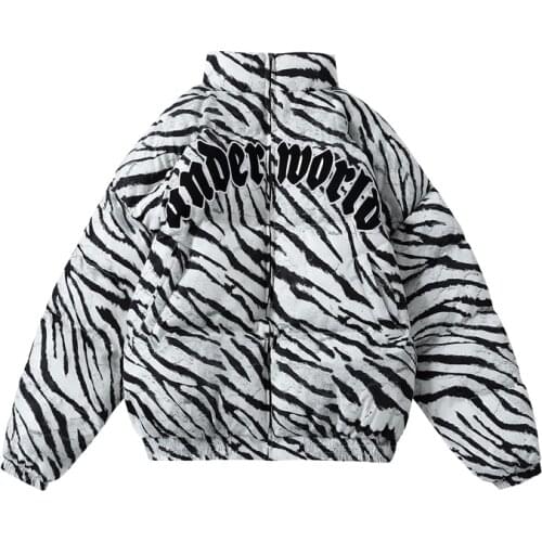Harajuku Down Jakcets Men Thicken Zebra Print Embroidery Parkas Winter Fashion Korean Casual Windbreaker Oversized Couple Coat