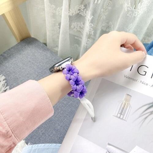 Flower Band Rope Bracelet for Apple Watch Series 4 3 2 1 Adjustable Braided Strap for iWatch 40/44mm 38/42mm SE 6 5 Lady Correa