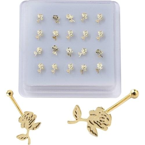 20 Pieces Rose Flower Shape Nose Studs Ball Pin End for Women Girl Nose Rings Piercing Puncture Body Jewelry Universal