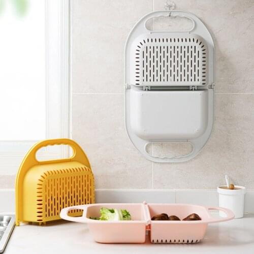 Folding Drain Basket Leaking Fruit Box Vegetable Container Drain Rack Sink With Handle Storage Baskets Tools Kitchen Accessories