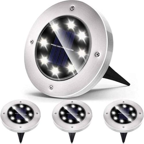 SLGOL 4 Pcs Solar Ground Light Solar Disc Light White Outdoor Waterproof Garden Lighting Lawn Patio Passage Sidewalk Deck Lights