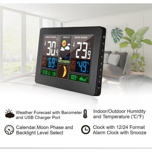 FJ3378 Wireless Weather Station 3-in-1 Weather Thermometer Hygrometer Barometer Temperature Monitor Humidity Meter Alarm Clock