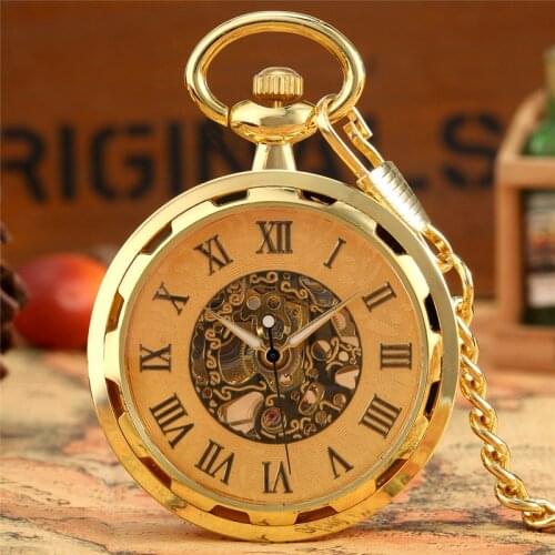 Antique Vintage Roman Numerals Dial Unisex Handwinding Mechanical Pocket Watch Luminous Hands Pendant Chain Roman Number Gift