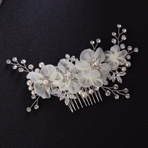 Wedding hair accessories Bride Hair Comb White Lace Flower Tiara Crowns Hair Comb Clip Hairpins Women Headpiece Hair Jewelry