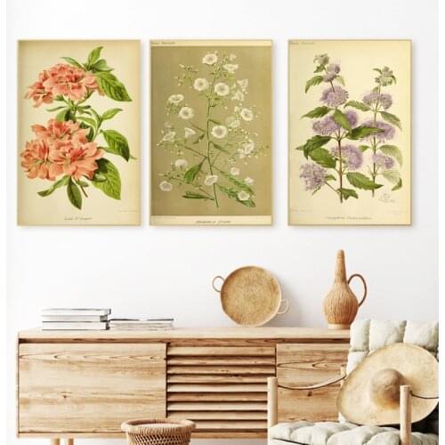 Vintage Botanical Floral Posters Art Prints Rustic Farmhouse Wall Decor ,Flowers Plants Wall Art Canvas Painting for Living Room