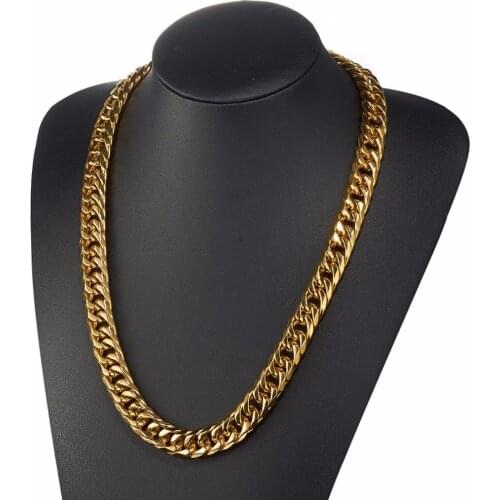 Top Quality Necklace Men Boys 16mm Wide Jewelry Gold Tone 316L Stainless Steel Curb Cuban Link Chain Necklace 7-40"