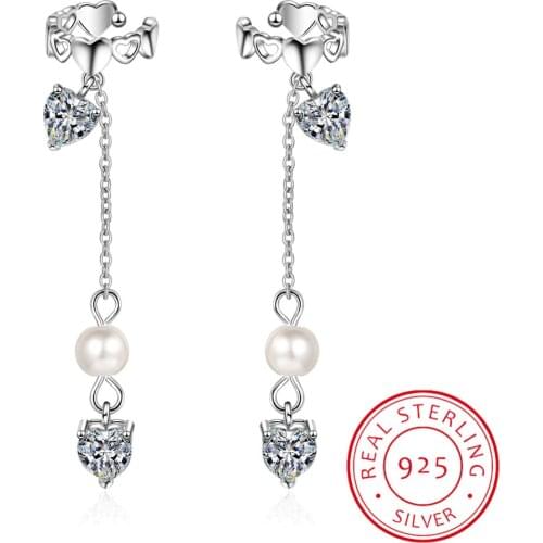 2019 New Design Pearl Earring 925 Sterling Silver Love Heart Tassels Earring For Women Fine Jewelry Free Shipping Brincos