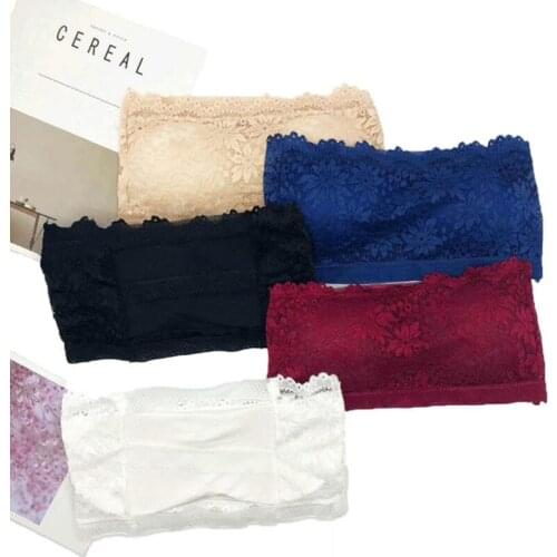 Fashion 5 Colors Solid One Size Lace Tube Tops Floral Full Cup Strapless Wire Free Wrapped Chest Female Bras With Straps