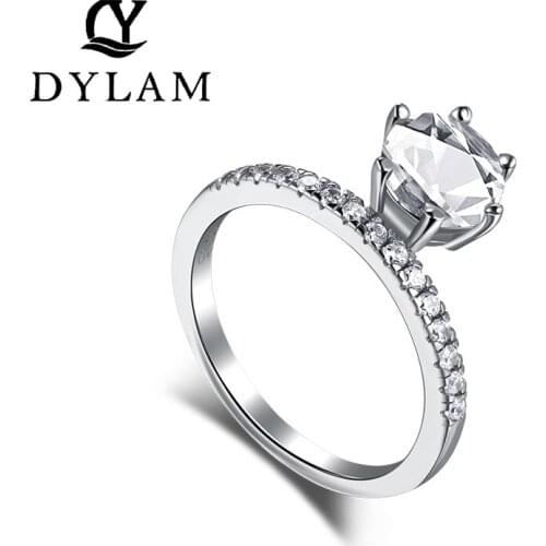 DYLAM Ladies Diamond Ring 925 Sterling Silver 5A Zircon Fashion Classic Style Noble Diamond Ring Jewelry