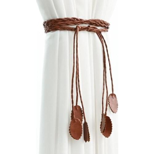 1 Pair Leaf Tassel Decorative Curtain Tiebacks Curtain Buckle Rope Holdback Window Fringe Faux Leather Punch Free Curtain Ropes