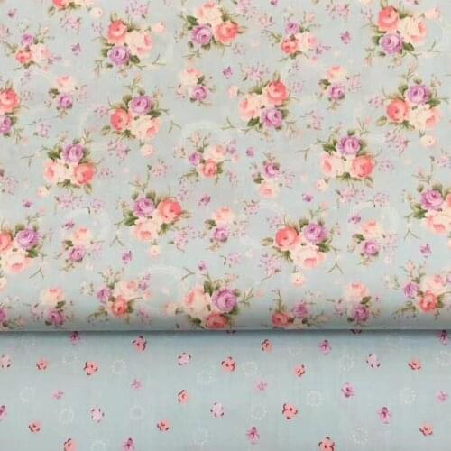 100% cotton twill cloth elegant blue rose flower fabrics for DIY kids doll crib bedding dress clothes cushions handwork tissue