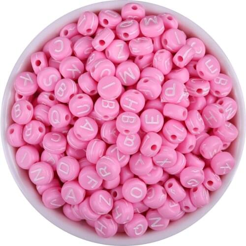 100pcs/lot 7x4mm DIY Acrylic Beads Pink Alphabet /Letter Beads For Jewelry Making Handmade Necklace Bracelet