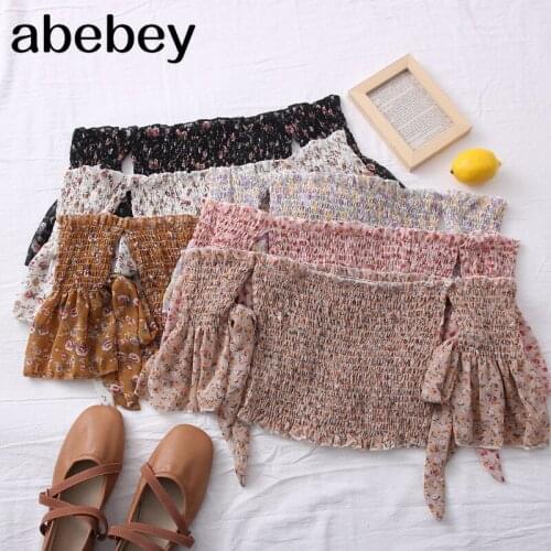 2021 New Spring Summer Women Off shoulder Slash neck Floral Chiffon Blouse printed lace up bow short open navel chiffon tops