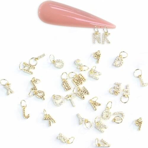 26Pcs/Bag A-Z English Alphabet Zircon Nail Decorations With Ring 26 Letters Shiny Charm For Phone DIY Manicure Accessories FG#67