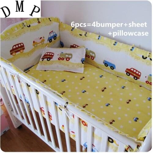 Promotion! 6PCS Car baby crib bedding set 100% cotton baby cot bed bedding set juego de cama (4bumpers+sheet+pillow cover)