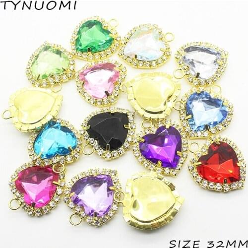 5Pcs 32MM Heart-Shaped Flat-Bottomed Golden Rhinestone Acrylic Pendant, DIY Handmade Holiday Party Gift Accessory Decoration