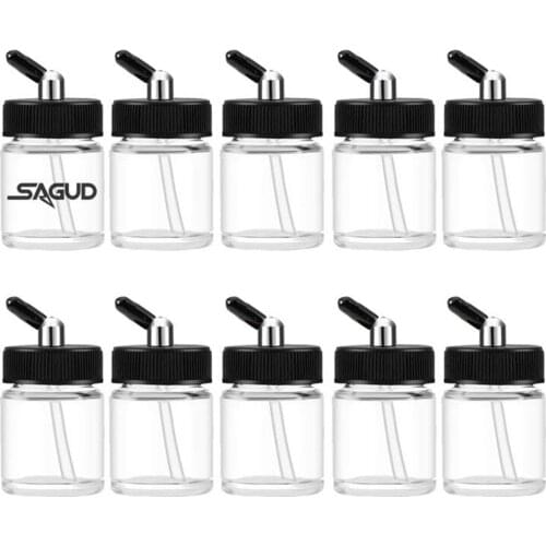 SAGUD Airbrush Accessories 10PCS/Box Empty 22CC Glass Jar Bottles with 120° Down Angle Lid Assembly - Fit Siphon Feed Airbrushes