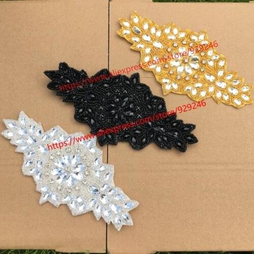 Black acryl rhinestone applique for dress bags ornaments gold white beaded applique flower for garments and hairdress accessory