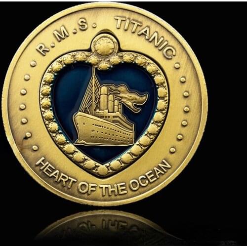 British Titanic Rose Commemorative Coin Relief Ocean Heart Blue Diamond Love Gold Coin Crafts Collection Home Decoration